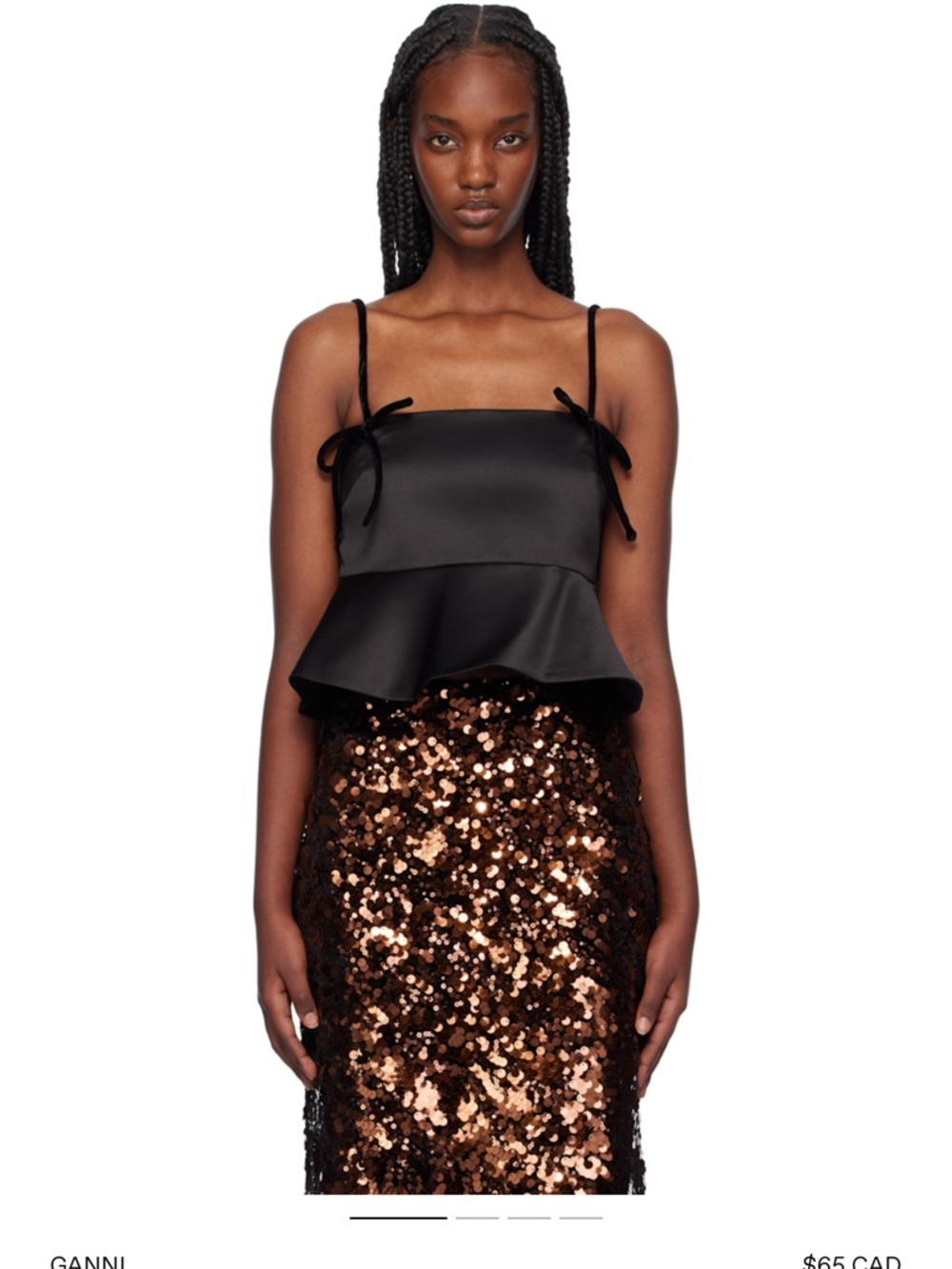 NWOT GANNI peplum-hem cropped satin top